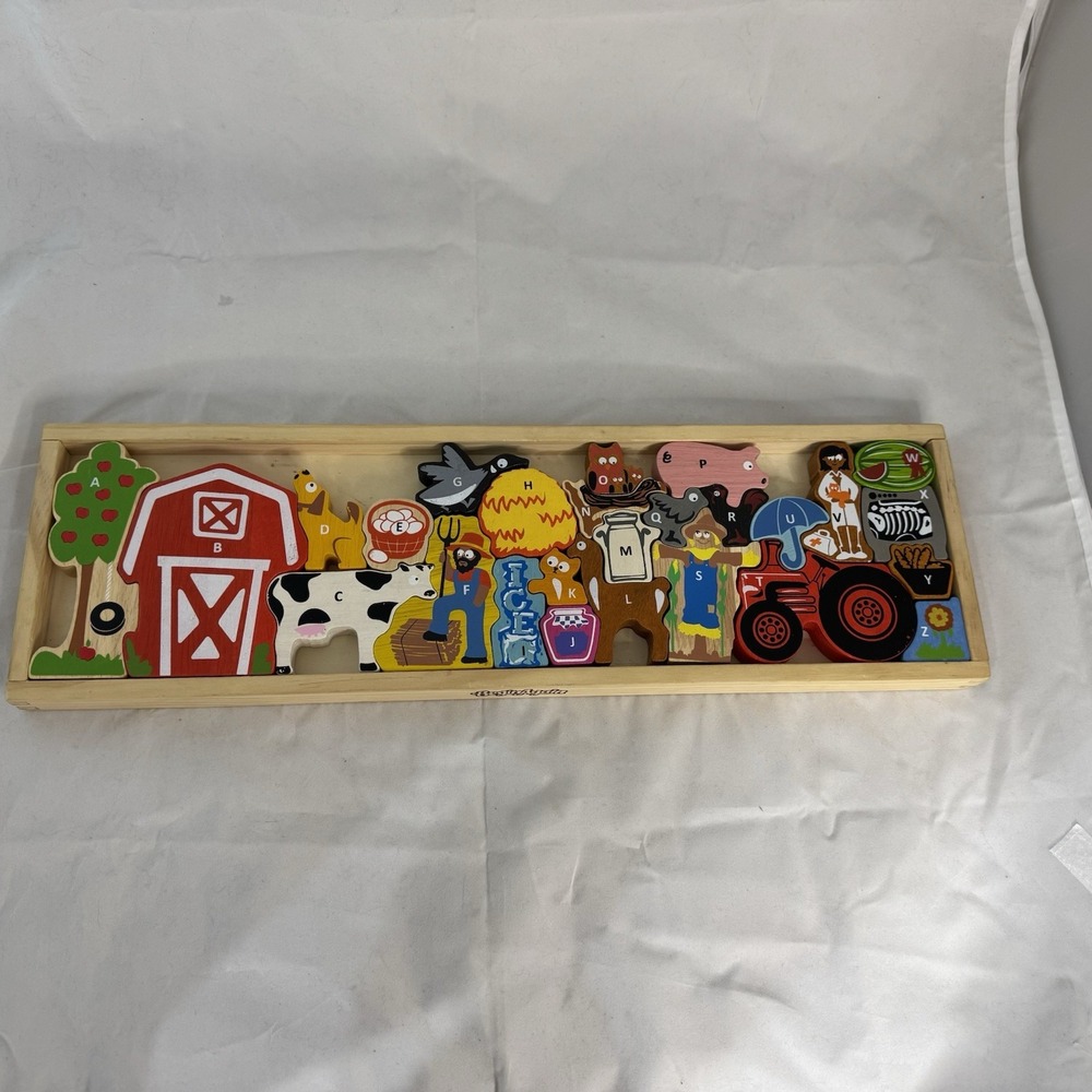 Begin Again Wooden Farm A To Z Puzzle and Playset Alphabet GC Tractor Animals